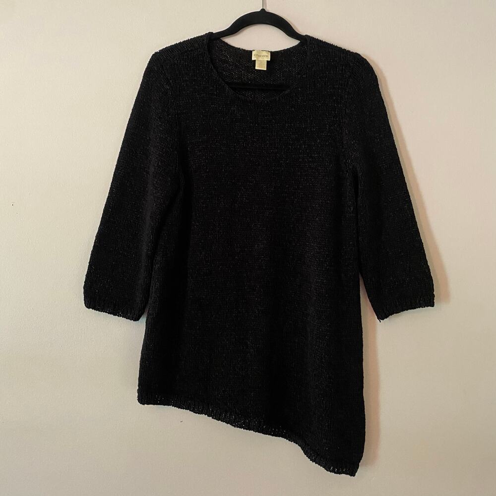 Chico's Black Knit Cotton Blend 3/4 Sleeve Sweater Minimalist Women's 2 / Large